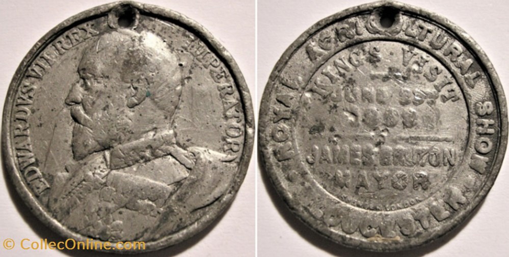 Edward VII - 1909 Royal Visit at Gloucester, Token - UK monnaie jeton mereaux edward vii 1909 royal visit at gloucester token uk