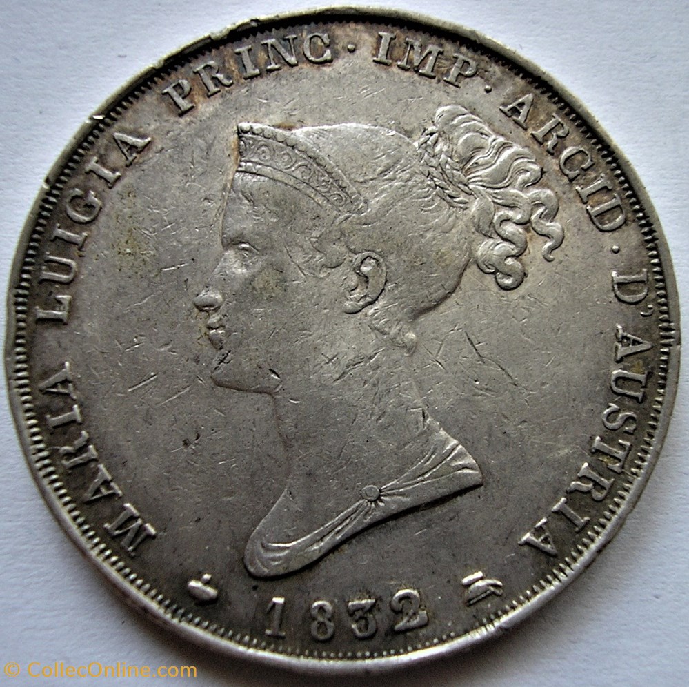 monnaies monde italie 1832 duche de parme et plaisance 5 lire marie louise autriche