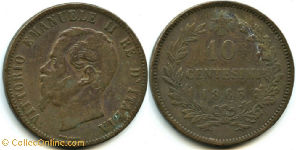 monnaies monde italie 1863 regno italia 10 centesimi parigi vittorio emanuele ii