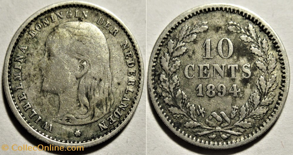 Wilhelmina of Nederland - 10 Cents 1894 monnaies monde pays bas wilhelmina of nederland 10 cents 1894
