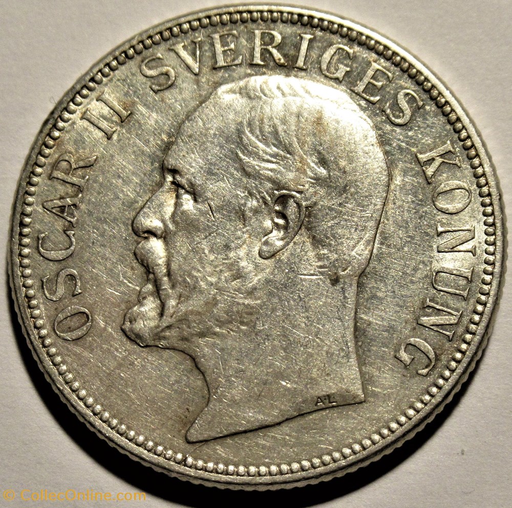 Oskar II of Sweden - 2 Kronor 1907 monnaies monde suede oskar ii of sweden 2 kronor 1907