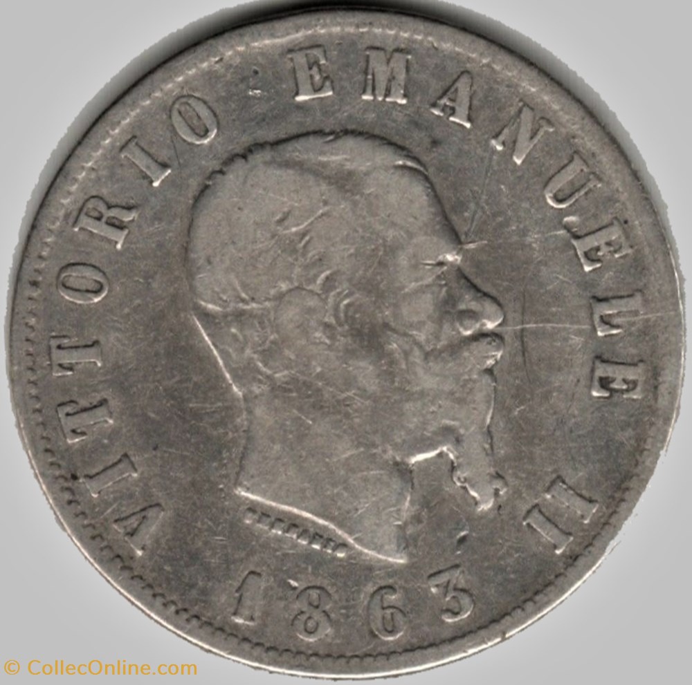 1863 Regno d'Italia, 2 Lire, Napoli - Vittorio Emanuele II 2 monnaies monde italie 1863 regno italia 2 lire napoli vittorio emanuele ii