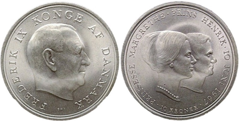Frederik IX of Denmark - 10 Kroner 1967 - Wedding of Princess Margrethe monnaies monde danemark frederik ix of denmark 10 kroner 1967 wedding of princess margrethe