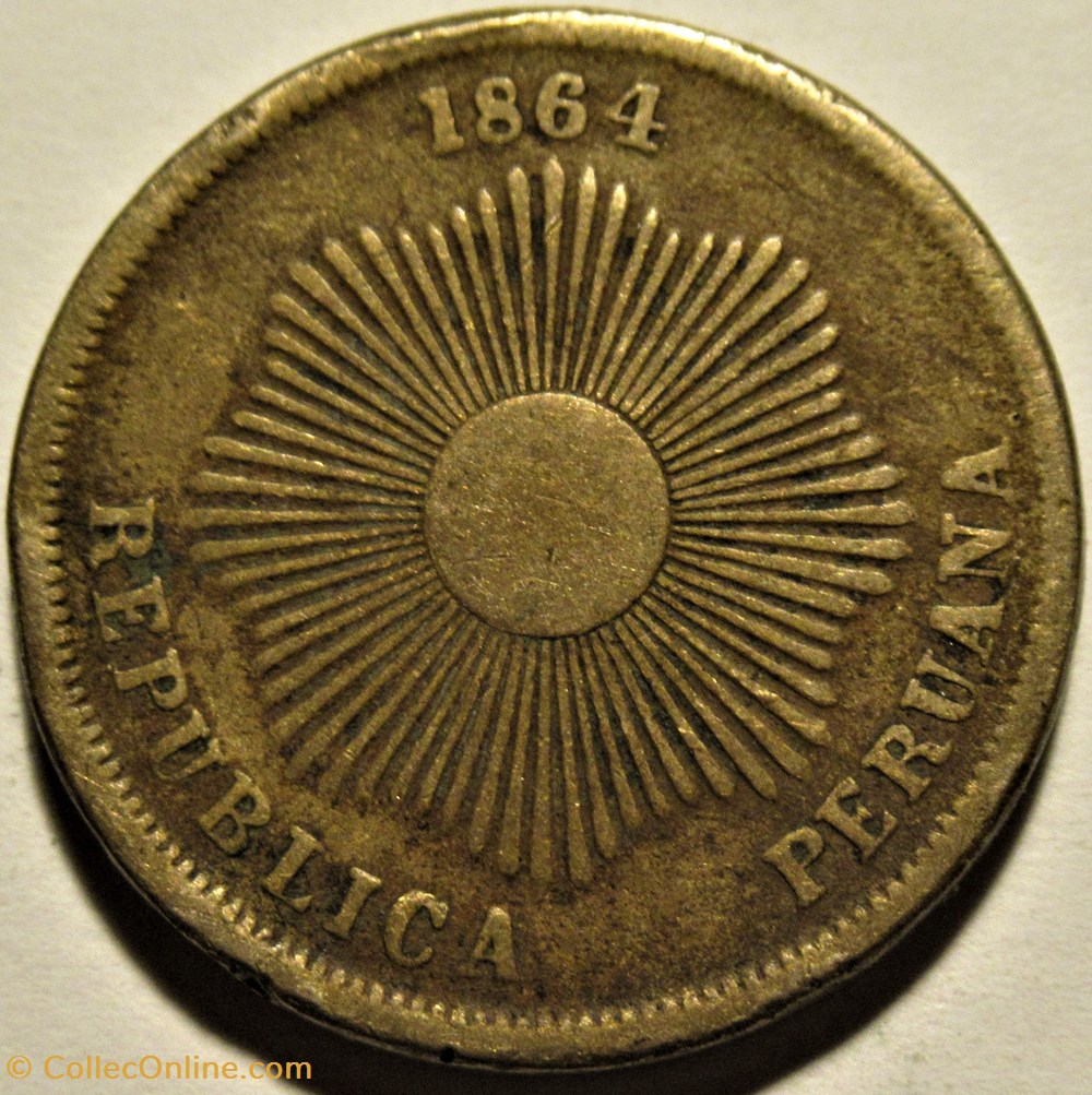 Peru - 2 Centavos 1864, Lima 2 monnaies monde perou peru 2 centavos 1864 lima