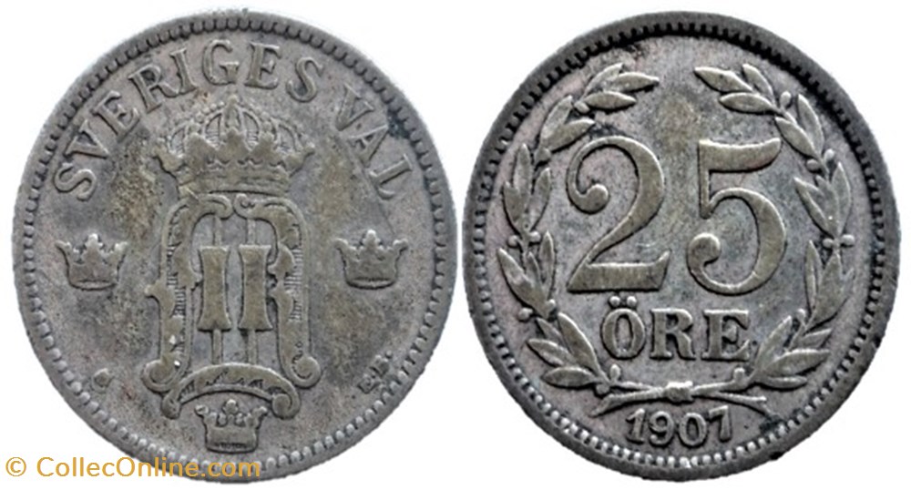 Sweden - Oskar II - 25 Öre 1907 monnaies monde suede sweden oskar ii 25 ore 1907
