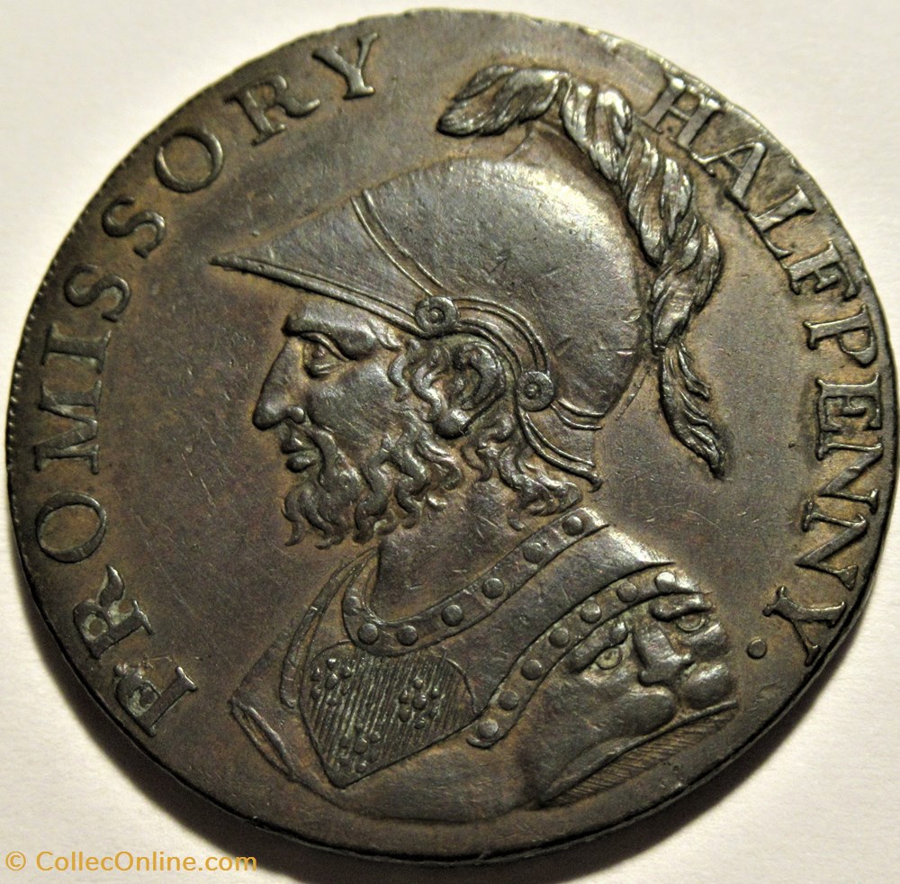 1794 HalfPenny Sir Bevois - J. Jordan, Gosport, Hampshire, England (ex.2) monnaies monde royaume uni 1794 halfpenny sir bevois j jordan gosport hampshire england ex 2