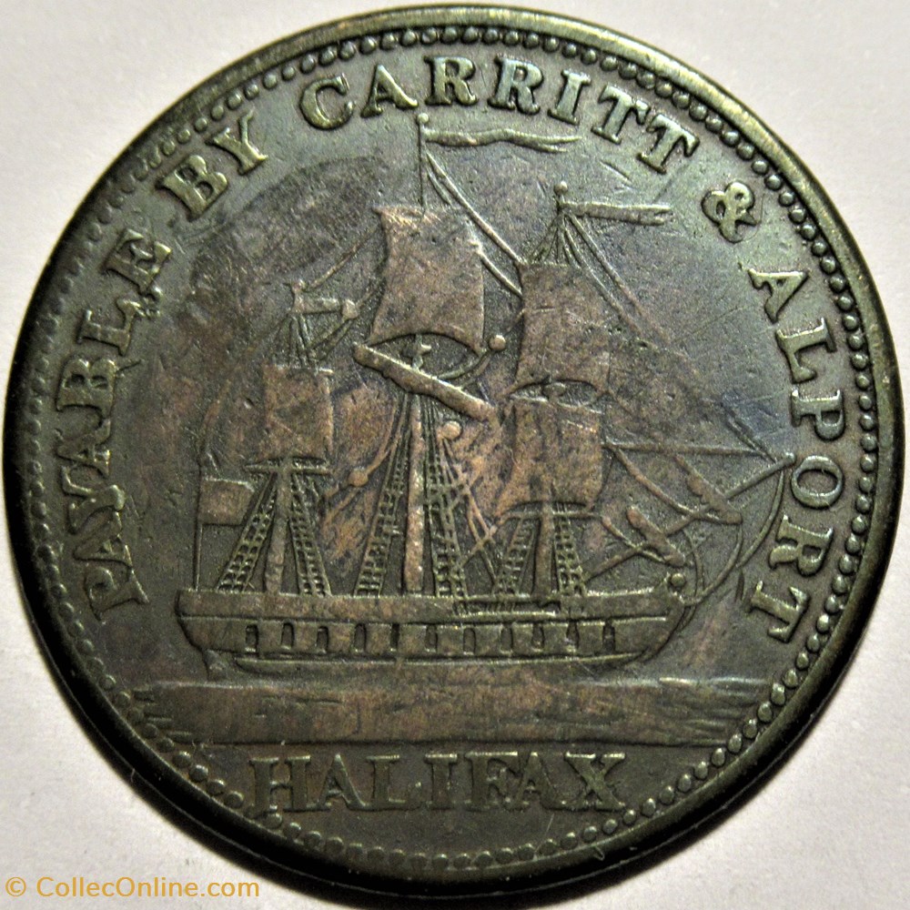 George III - HalfPenny Halifax Token 1814 - Carrit & Alport 3 monnaies monde canada george iii halfpenny halifax token 1814 carrit alport