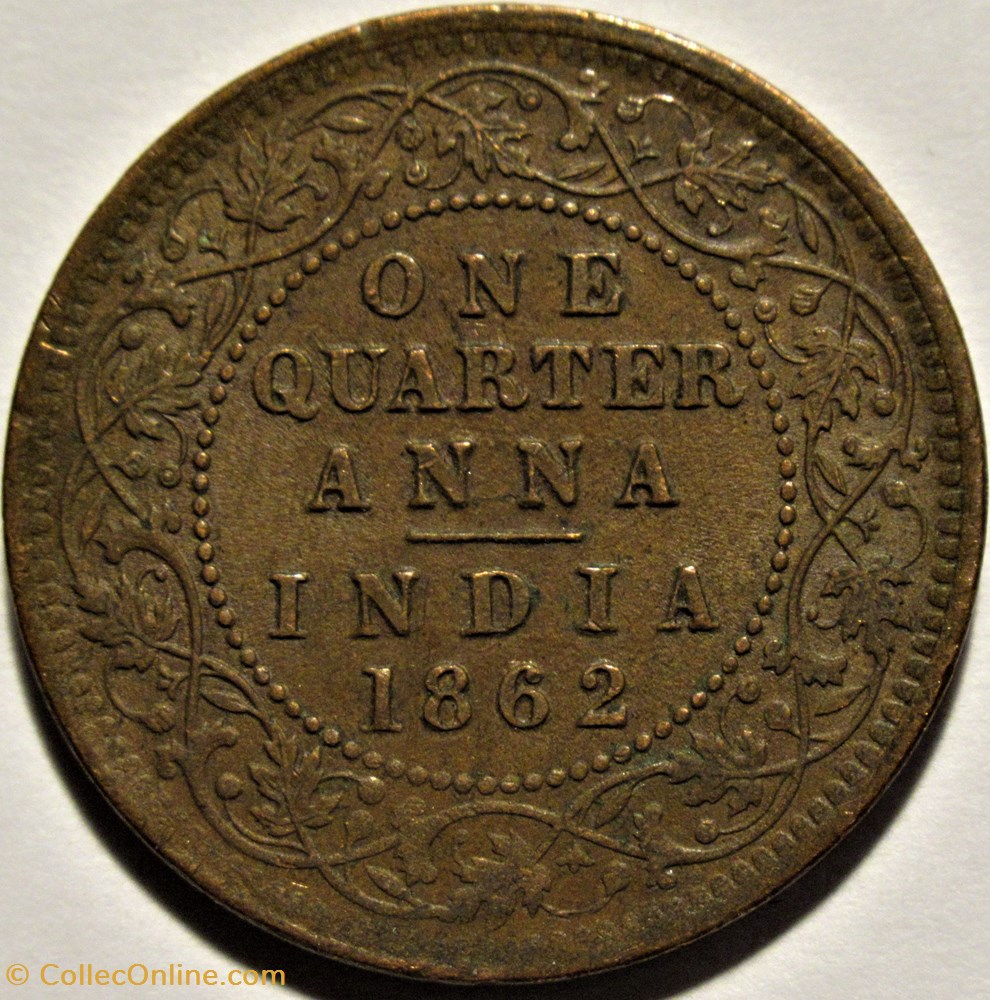 Victoria - One Quarter Anna 1862 Calcutta - British India monnaies monde inde victoria one quarter anna 1862 calcutta british india