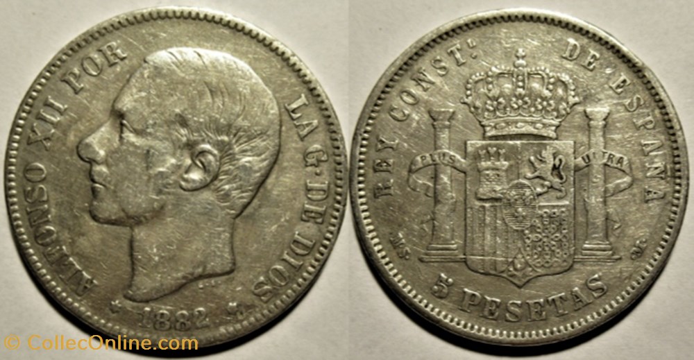 1882/1 - 5 Pesetas - Alfonso XII de España monnaies monde espagne 1882 1 5 pesetas alfonso xii de espana