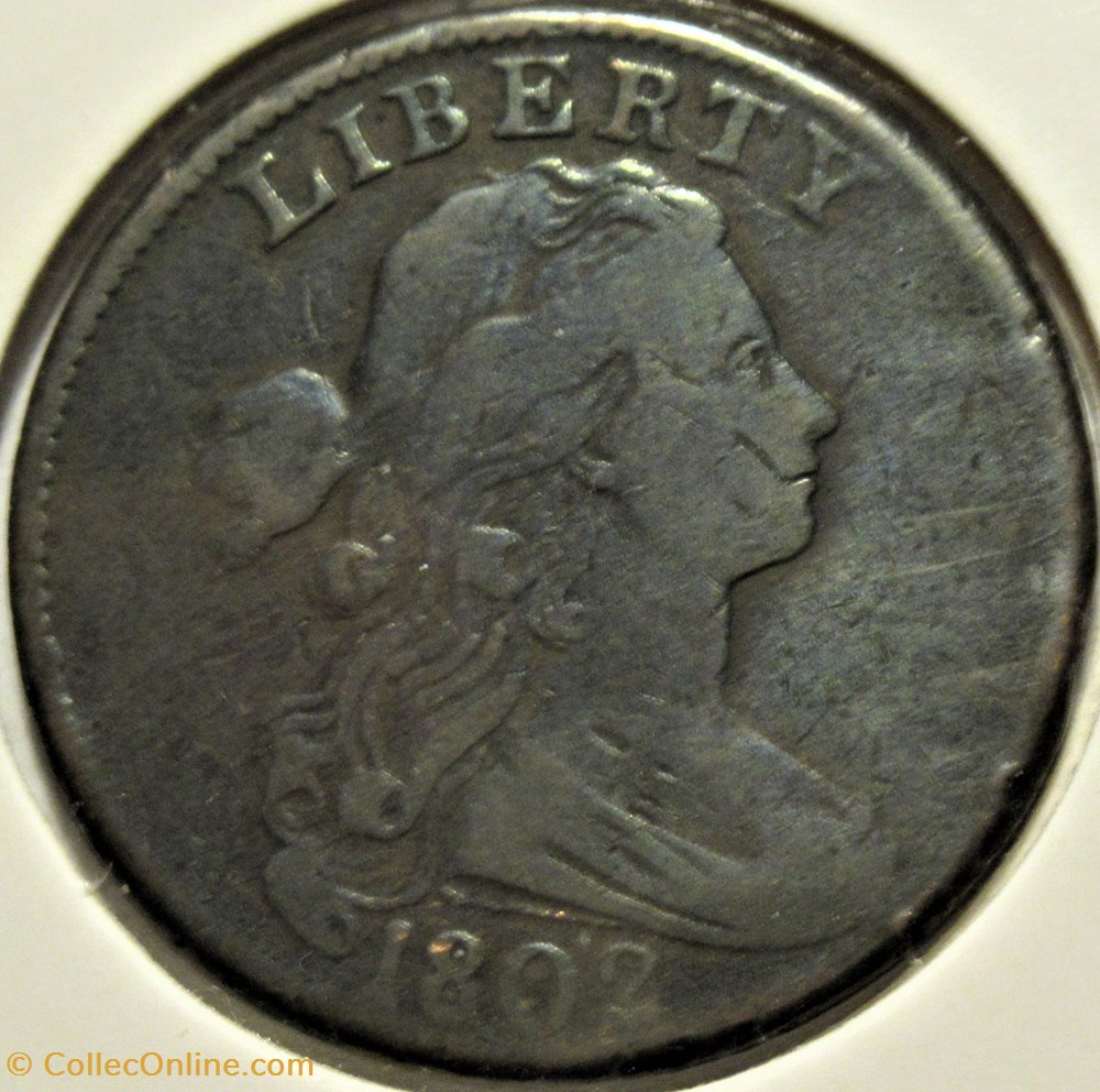 1802 One Cent Draped Bust (ex.3) 3 monnaies monde etats unis 1802 one cent draped bust ex 3