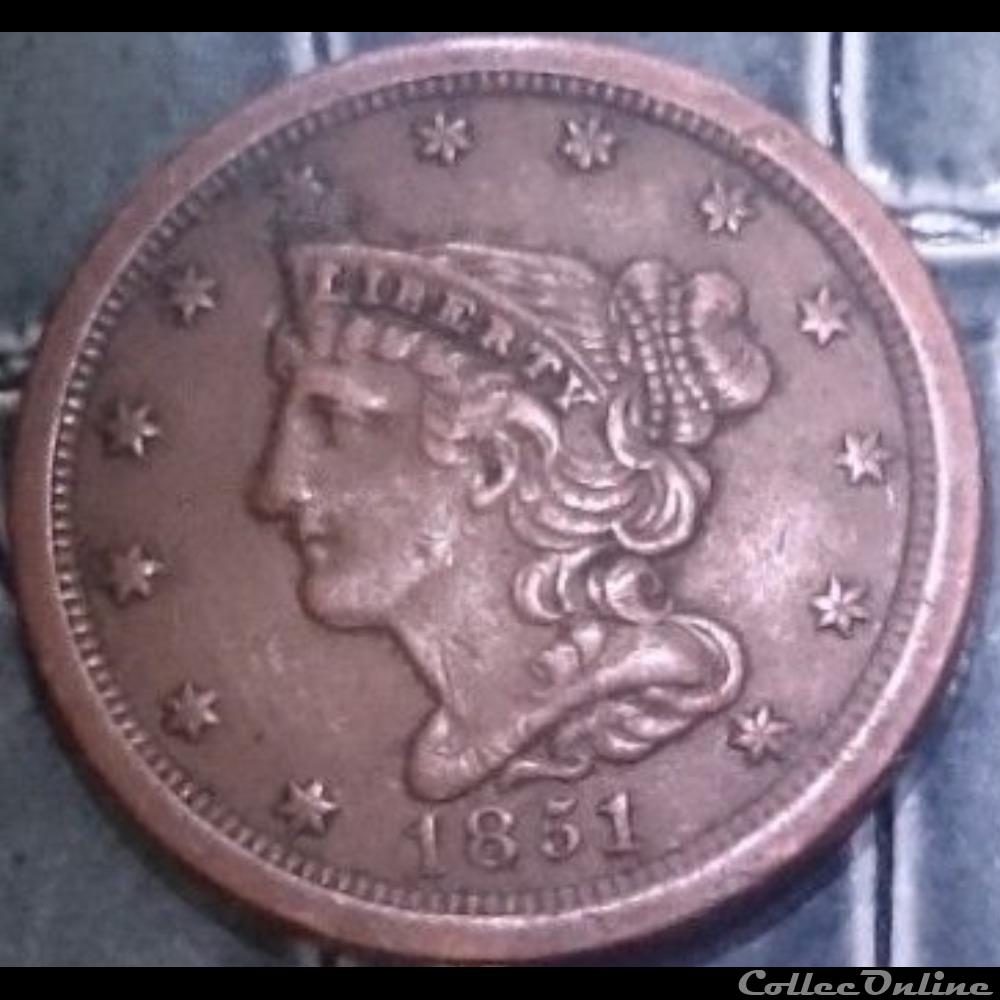 monnaies monde etats unis 1851 braided hair half cent