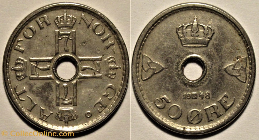 Haakon VII of Norway - 50 Øre 1948 monnaies monde norvege haakon vii of norway 50 re 1948