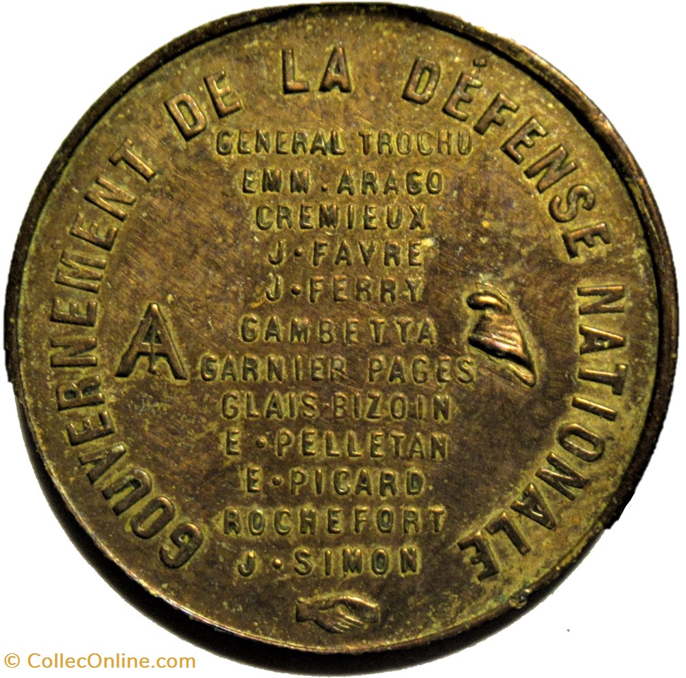 monnaies paranumismatique jetons poids gouvernement de la defense nationale 1870 jeton