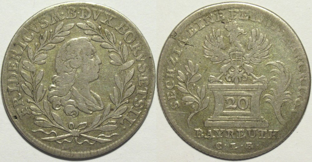 monnaies europe medievale saint empire romain germanique friedrich iii 20 kreuzer 1761 margraviate of brandenburg bayreuth