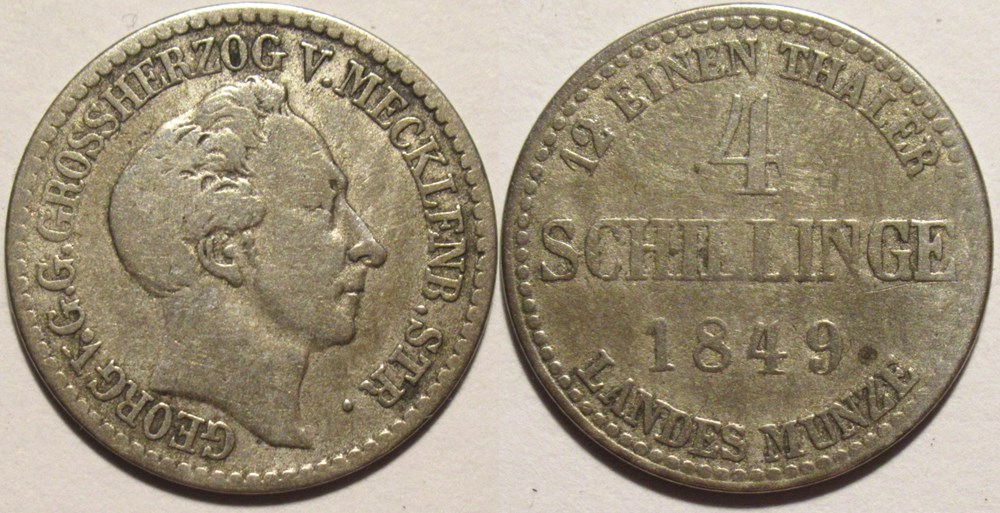 monnaies monde allemagne georg 4 schillinge 1849 grand duchy of mecklenburg strelitz