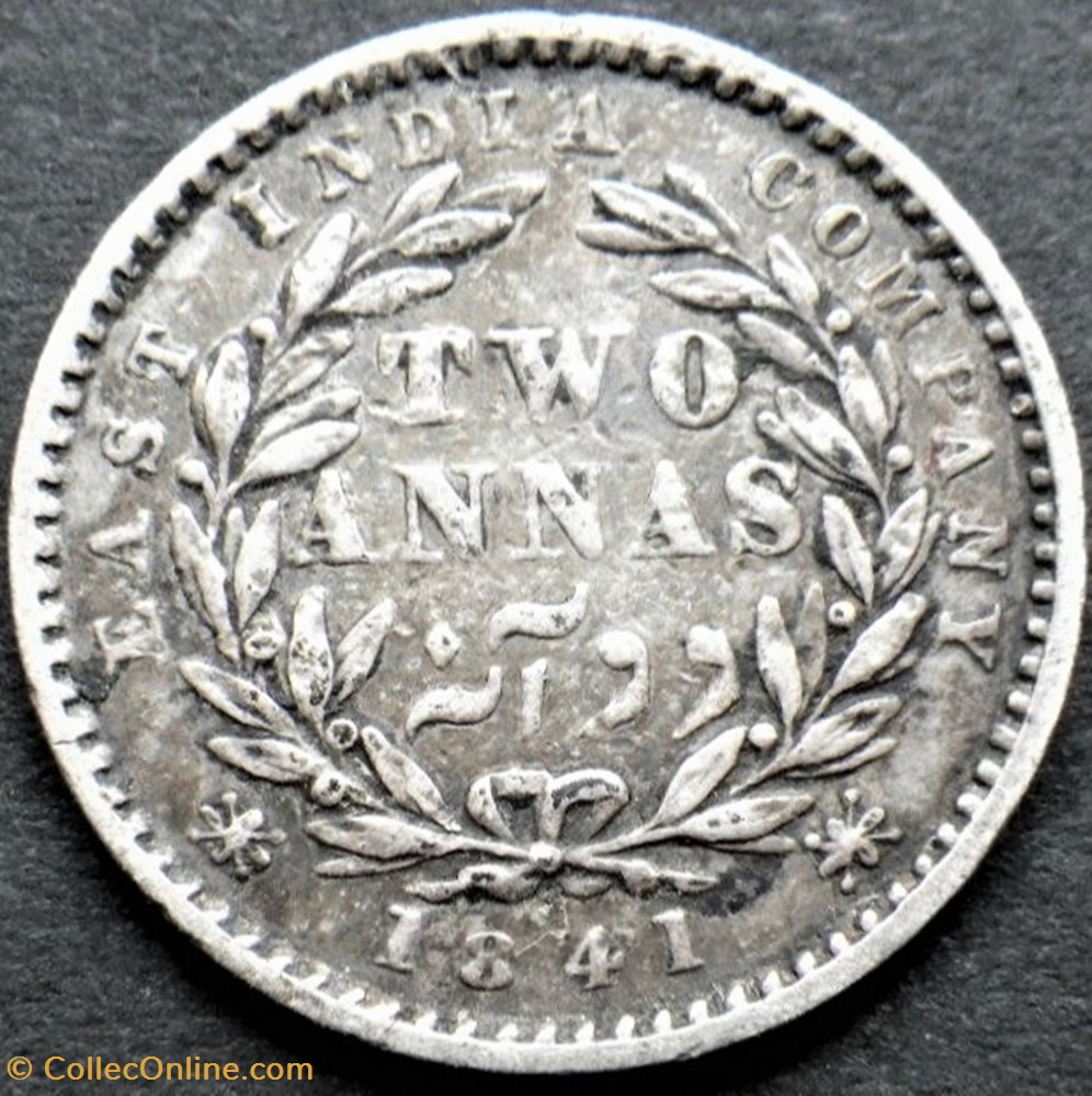 Victoria - Two Annas 1841 Calcutta - East India Company (ex.2) monnaie monde inde victoria two annas 1841 calcutta east india company ex 2