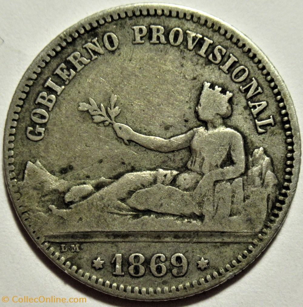 1869 - Peseta - Provisional Government of Spain 2 monnaies monde espagne 1869 peseta provisional government of spain