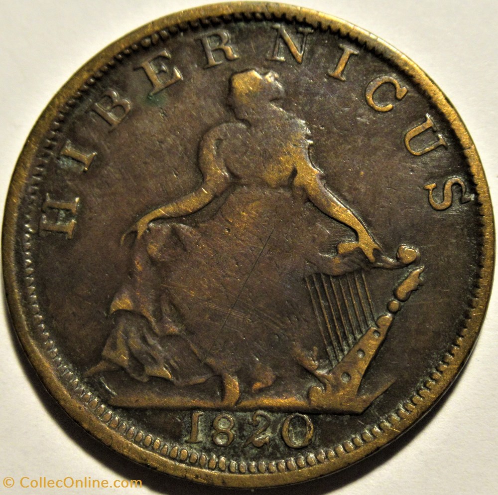 Hibernicus 1820 HalfPenny Token Ireland ex 2 Moedas Mundo hibernicus-1820-halfpenny-token-ireland-ex-2-moedas-mundo