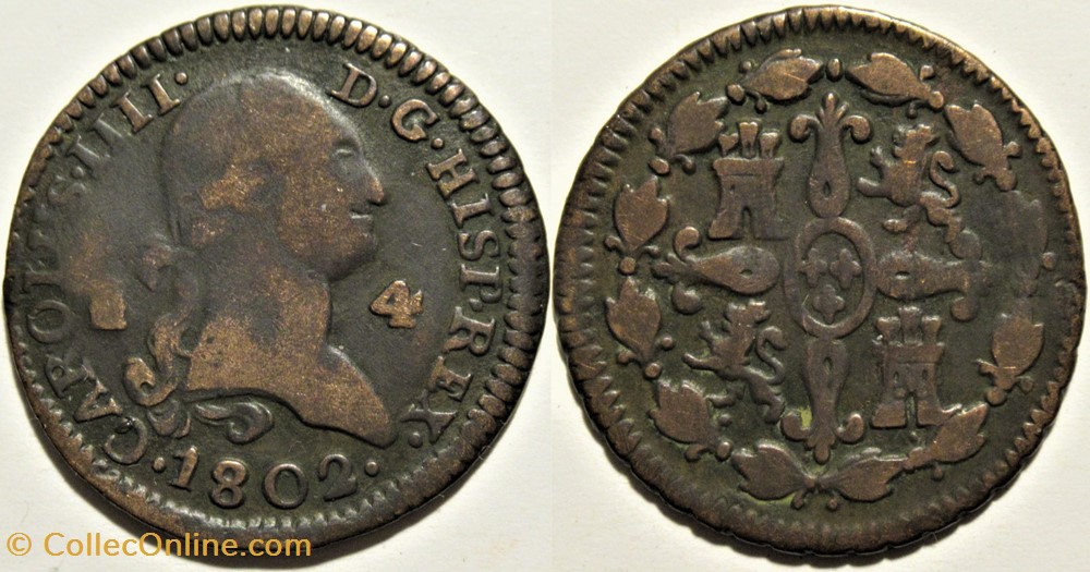 1802 - 4 Maravedis Segovia - Carlos IV de España monnaies monde espagne 1802 4 maravedis segovia carlos iv de espana