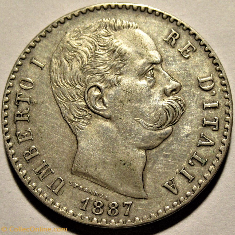 1887 Regno d'Italia, 2 Lire, Roma - Umberto I 2 monnaies monde italie 1887 regno italia 2 lire roma umberto i