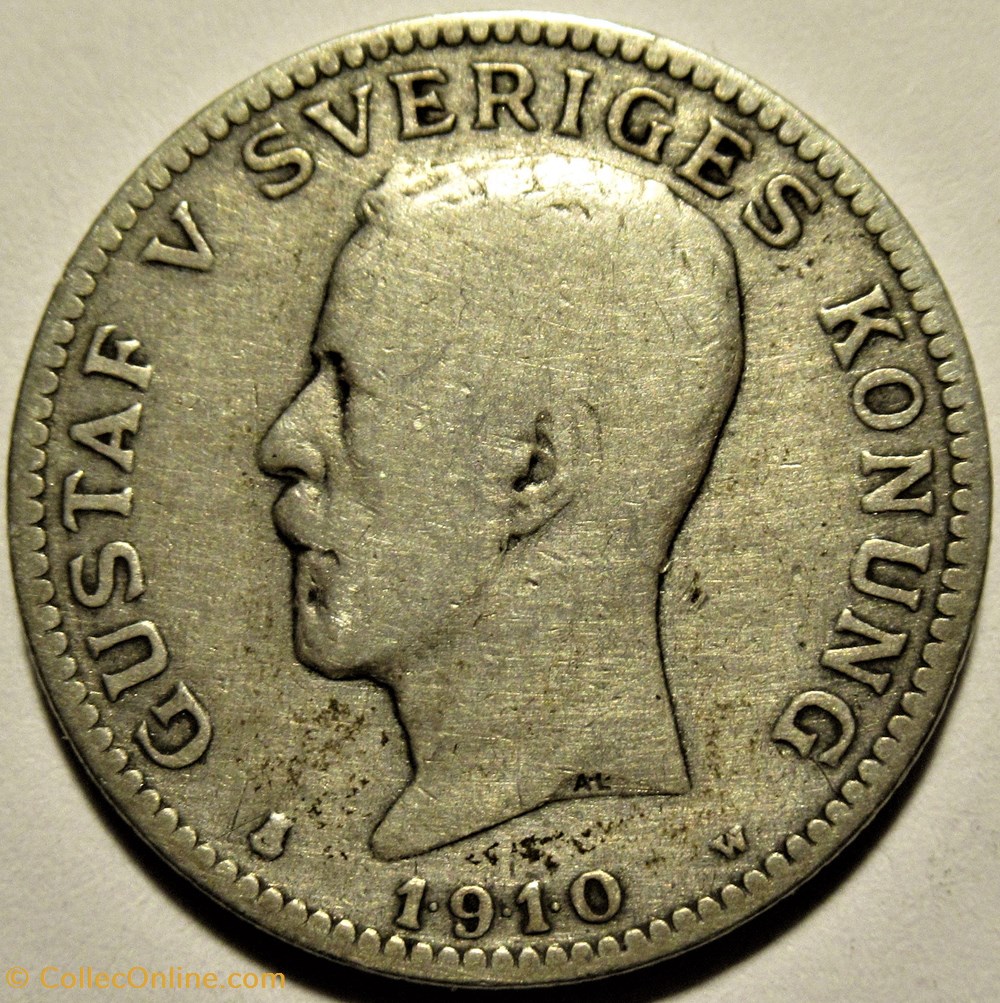 Gustaf V of Sweden - 1 Krona 1910 2 monnaies monde suede gustaf v of sweden 1 krona 1910