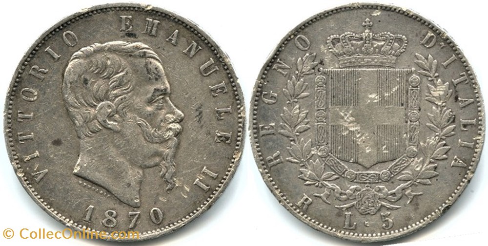 1870 Regno d'Italia, 5 Lire, Roma - Vittorio Emanuele II monnaies monde italie 1870 regno italia 5 lire roma vittorio emanuele ii