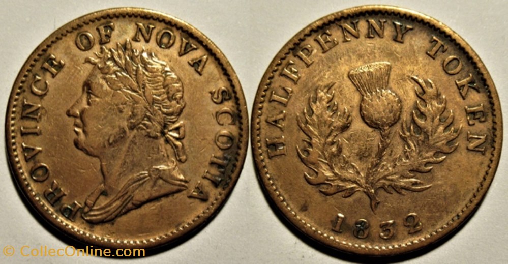 George IV - HalfPenny Token 1832 - Nova Scotia (ex.5) monnaies monde canada george iv halfpenny token 1832 nova scotia ex 5