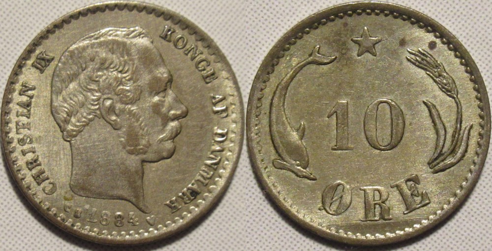 Christian IX Denmark - 10 Øre 1884 monnaies monde danemark christian ix denmark 10 re 1884