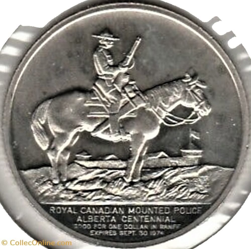 Indian-Days Dollar Token 1974 R.C.M.P. Centennial - Banff, Alberta 3 monnaies jetons mereaux indian days dollar token 1974 r c m p centennial banff alberta