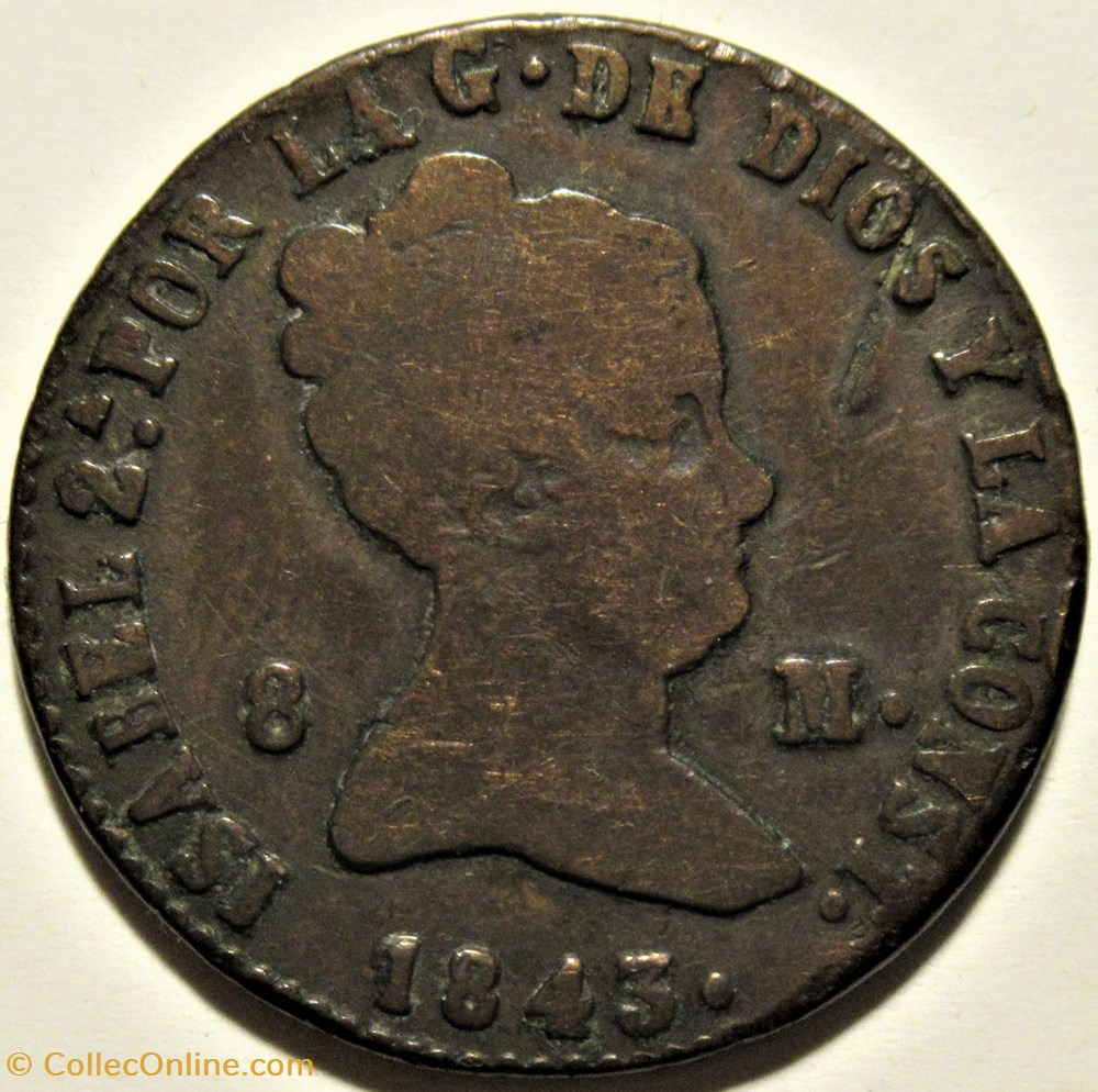 monnaies monde espagne 1843 segovia 8 maravedis isabel ii espana