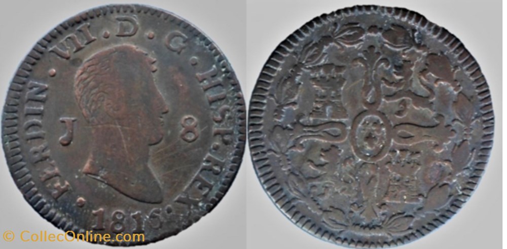 1816 Jubia 8 Maravedis - Fernando VII de España (ex.2) monnaies monde espagne 1816 jubia 8 maravedis fernando vii de espana ex 2