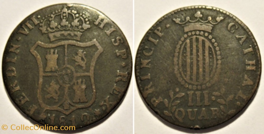 monnaies monde espagne 1812 cataluna 3 quartos fernando vii de espana