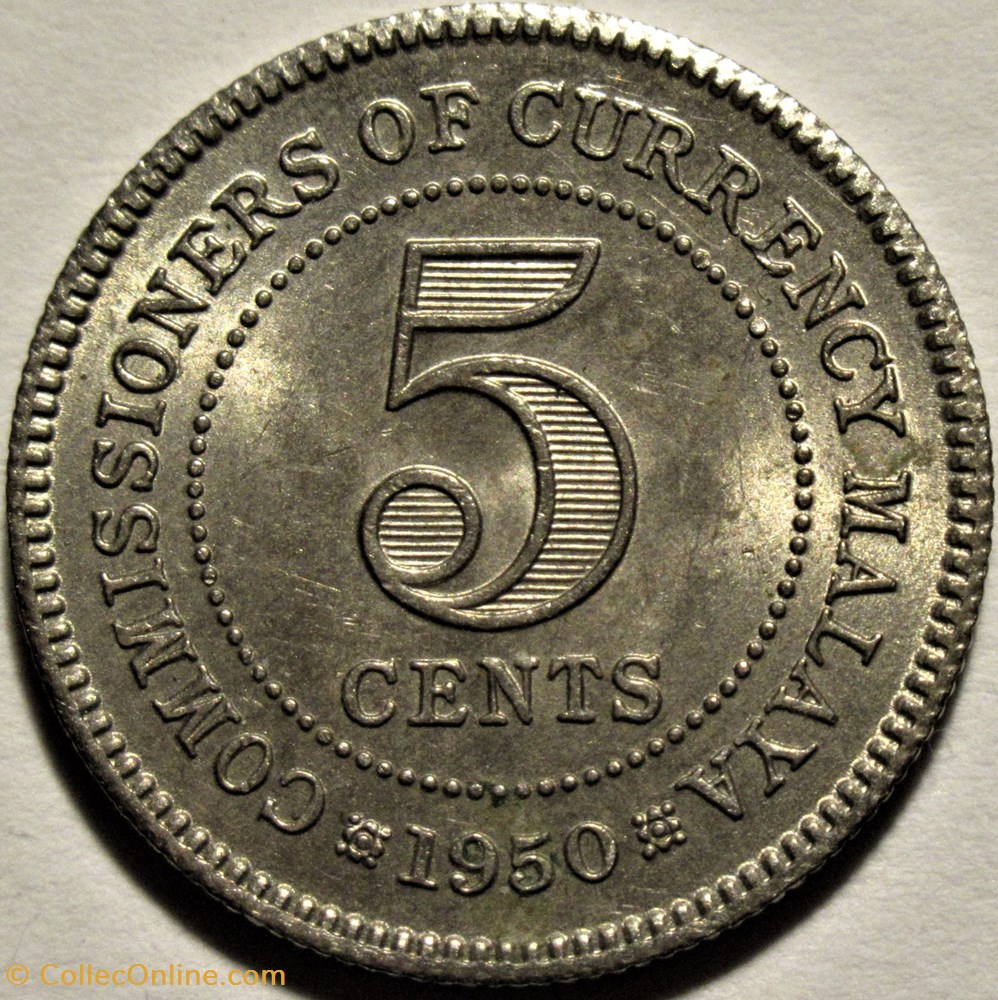 George VI - 5 Cents 1950 - Malaysia (ex.2) monnaies monde malaisie george vi 5 cents 1950 malaysia ex 2