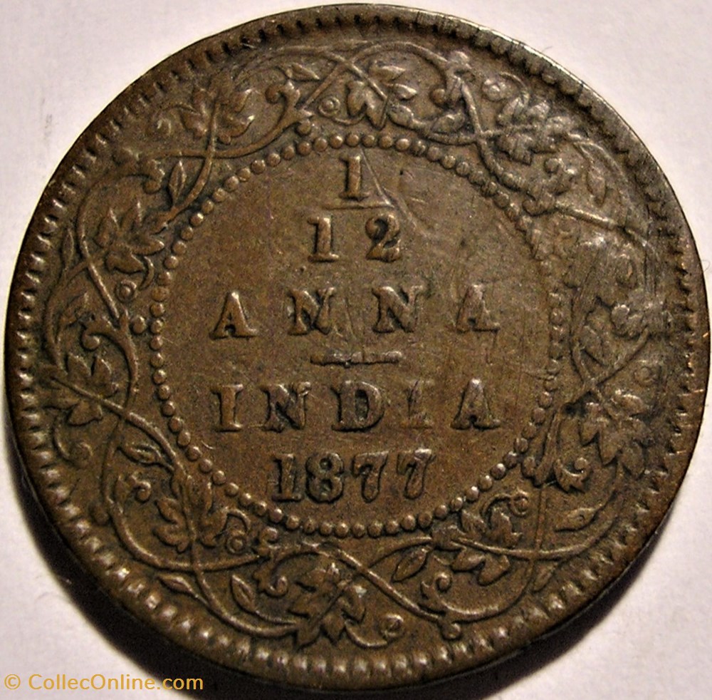 Victoria - 1/12 Anna 1877 Calcutta - British India monnaie monde inde victoria 1 12 anna 1877 calcutta british india
