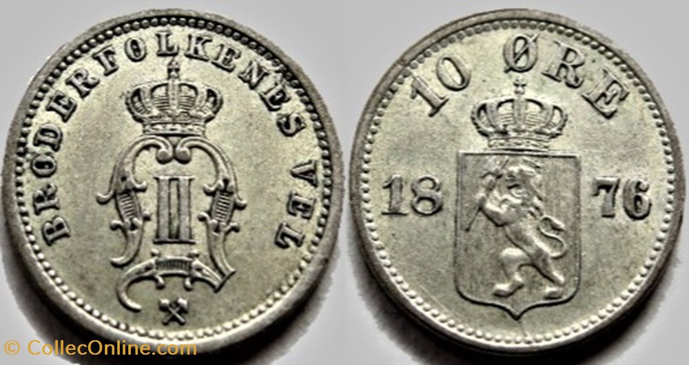 Oskar II - 10 Øre 1876 Norway monnaies monde norvege oskar ii 10 re 1876 norway