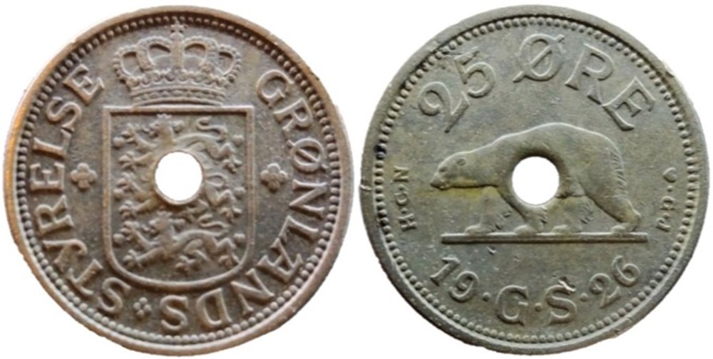 Christian X of Denmark - 25 Øre 1926 - Greenland (var) monnaies colonies danoises christian x of denmark 25 re 1926 greenland var