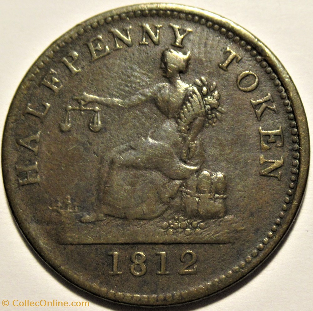 George III - HalfPenny Token 1812 - Tiffin's commerce (ex.3) 3 monnaies monde canada george iii halfpenny token 1812 tiffis commerce ex 3
