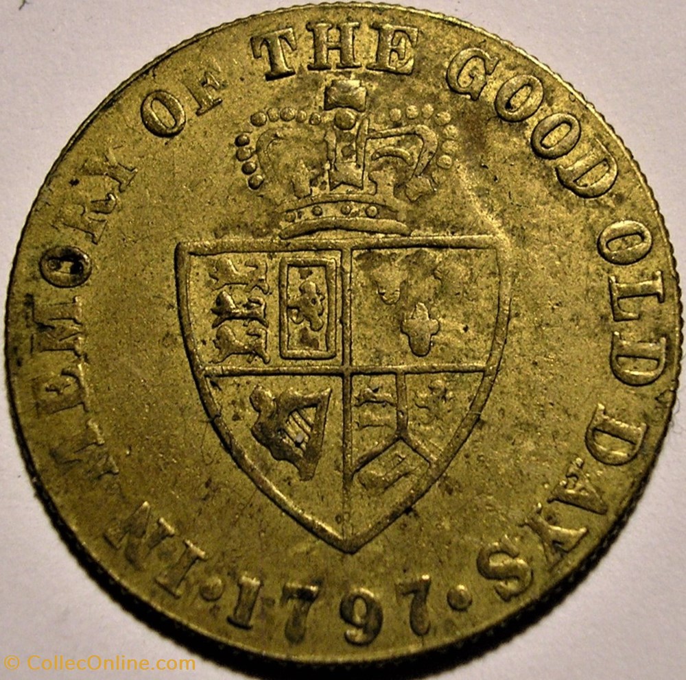 George III - 1797 Spade Guinea Token imitation, Great Britain (ex.2) monnaie jeton mereaux george iii 1797 spade guinea token imitation great britain ex 2