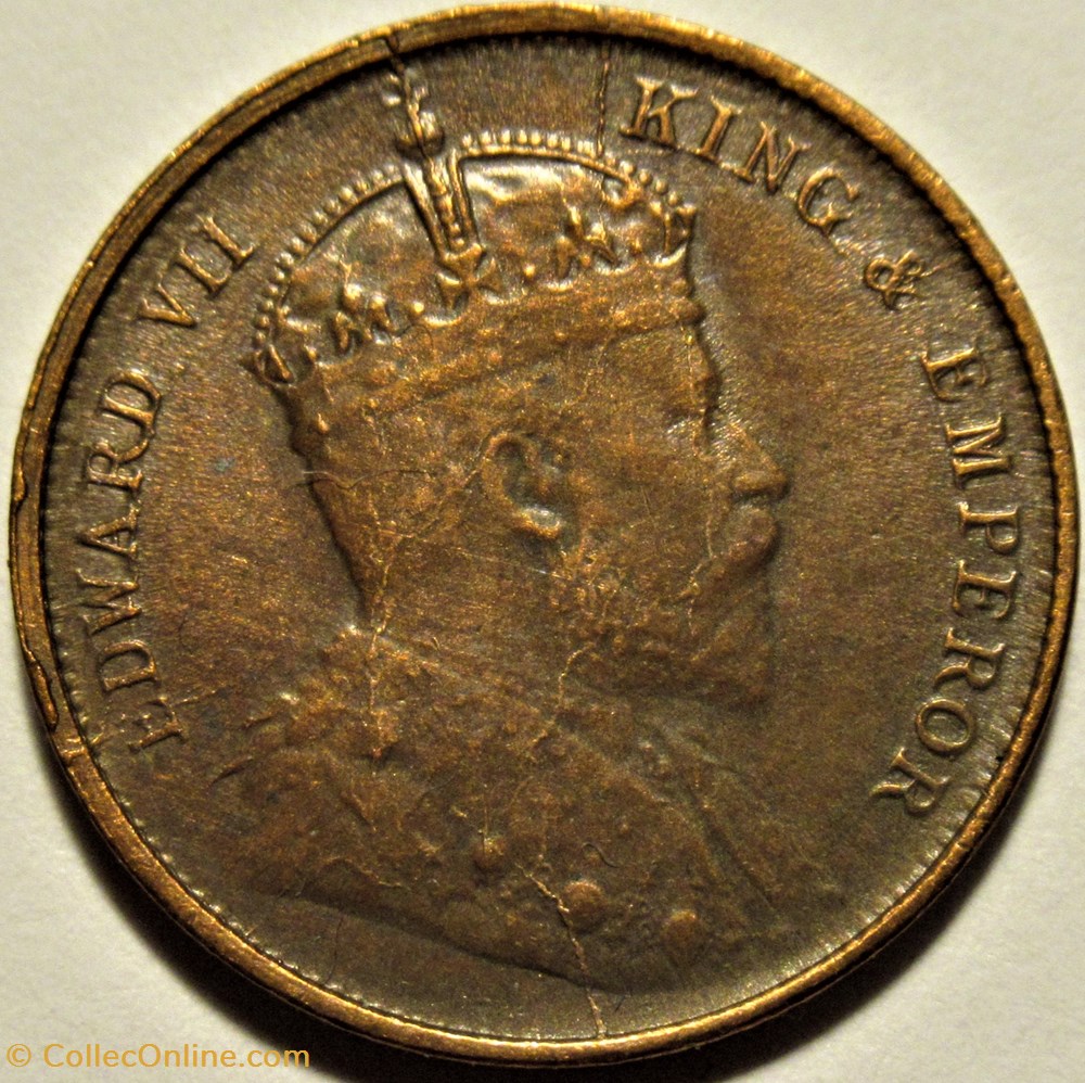 Edward VII - Half Cent 1908 - Ceylon - Error 2 monnaies monde sri lanka edward vii half cent 1908 ceylon error