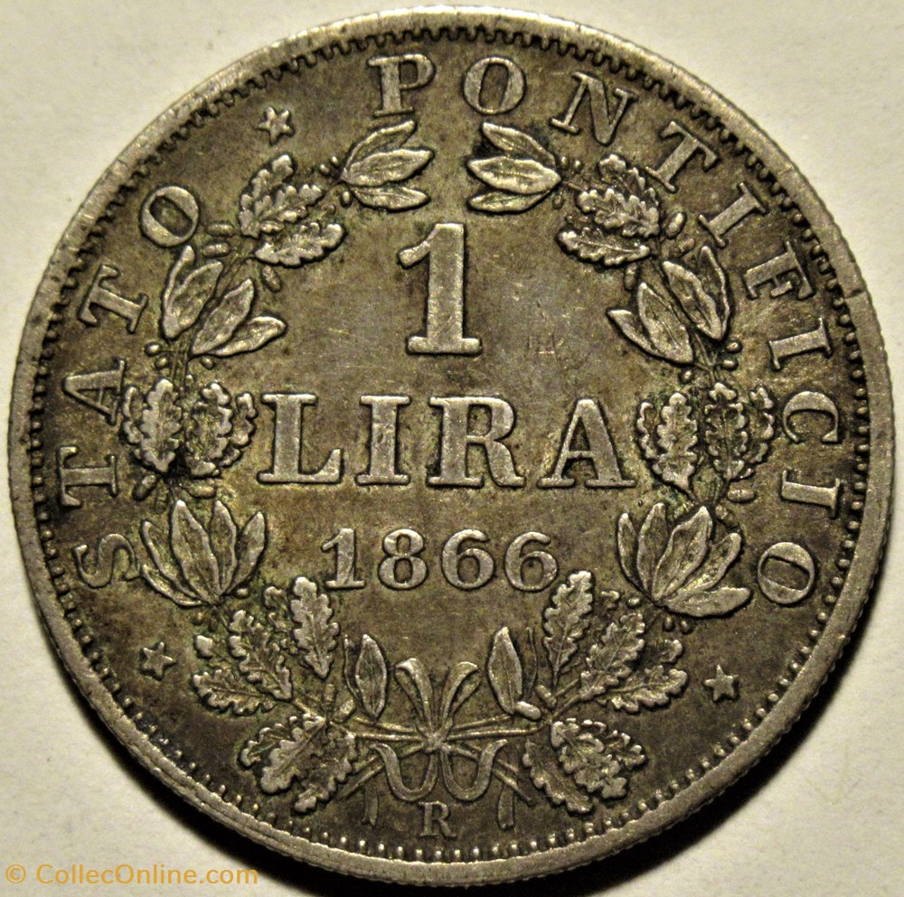 Pio IX, Papa - 1 Lira 1866, Anno XXI - Vaticano 3 monnaies monde pio ix papa 1 lira 1866 anno xxi vaticano