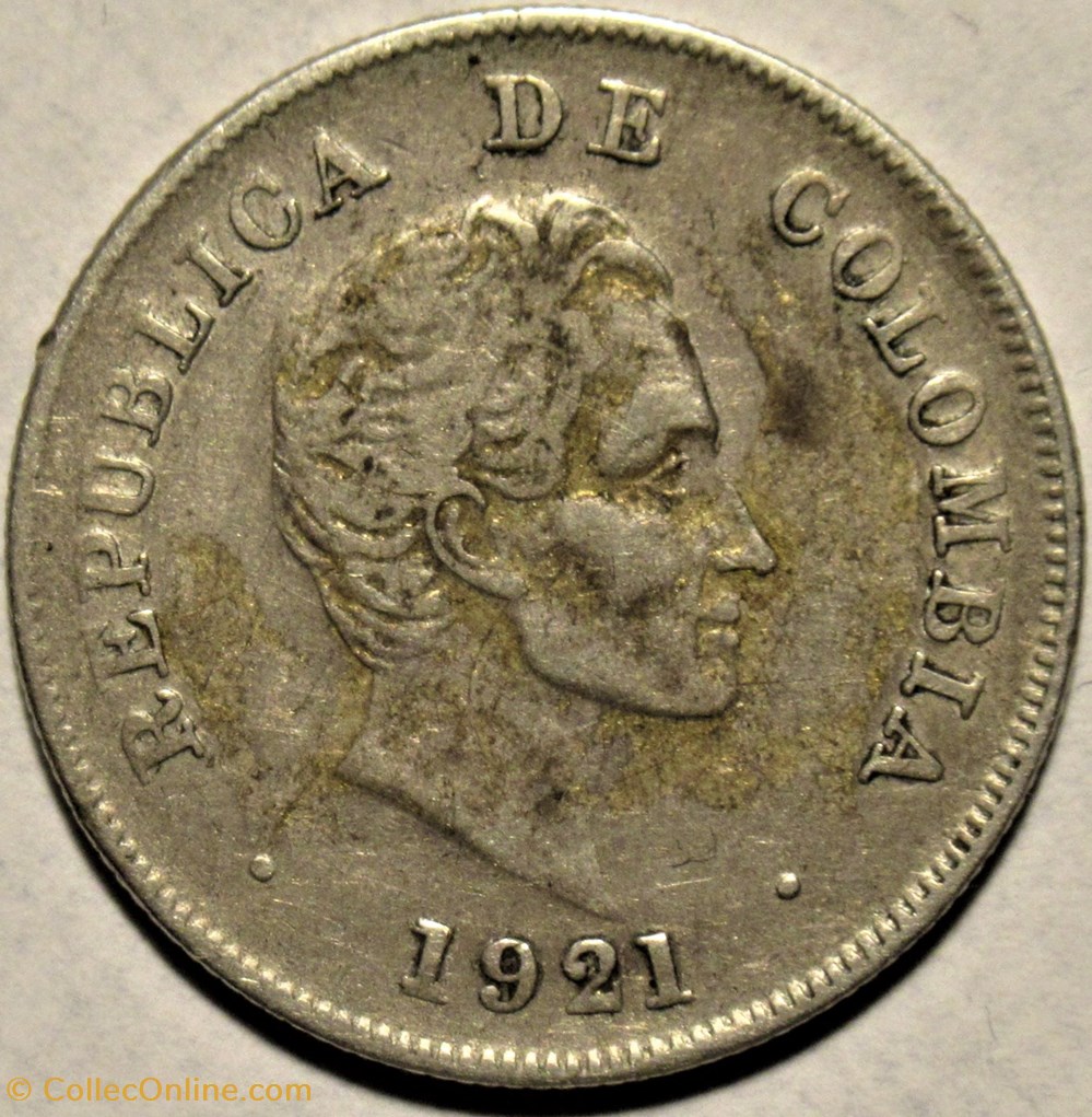 20 Centavos 1921 - Simon Bolivar, Colombia monnaies monde colombie 20 centavos 1921 simon bolivar colombia