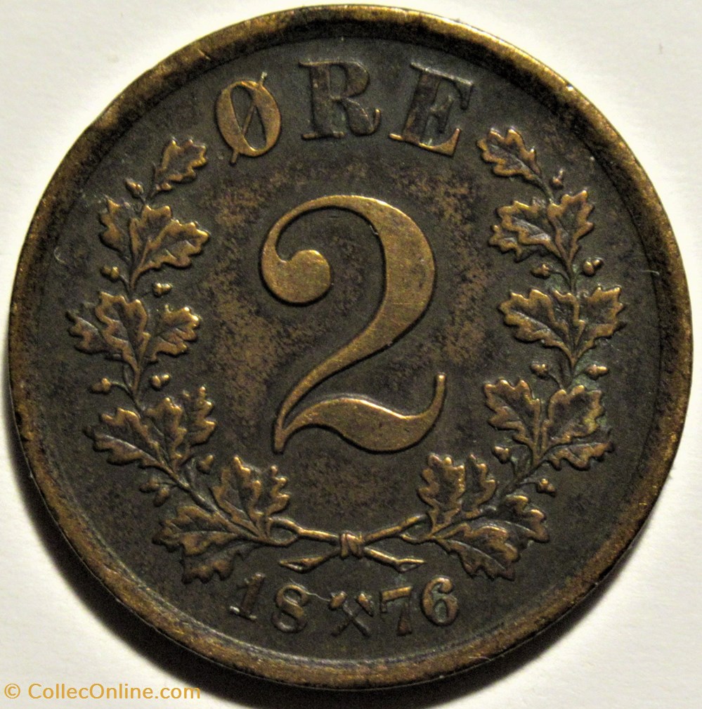 Norway - Oskar II - 2 Øre 1876 (ex.2) 3 monnaies monde norvege norway oskar ii 2 re 1876 ex 2