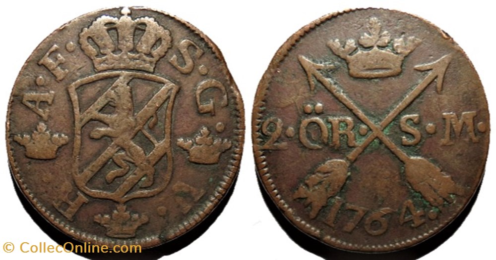 monnaies europe medievale royaume suede sweden king adolf fredrik 2 ore 1764
