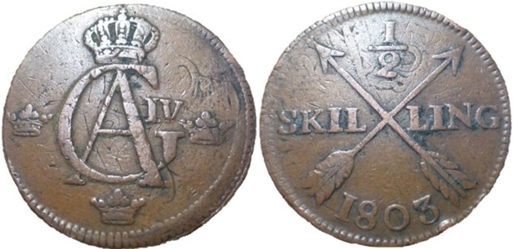 Sweden - Gustav IV Adolf - 1/2 Skilling 1803 monnaies monde suede sweden gustav iv adolf 1 2 skilling 1803