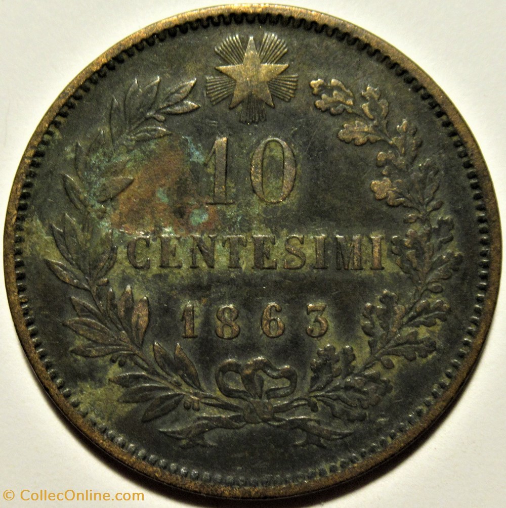 1863 Regno d'Italia, 10 Centesimi, Brussels - Vittorio Emanuele II 3 monnaies monde italie 1863 regno italia 10 centesimi brussels vittorio emanuele ii