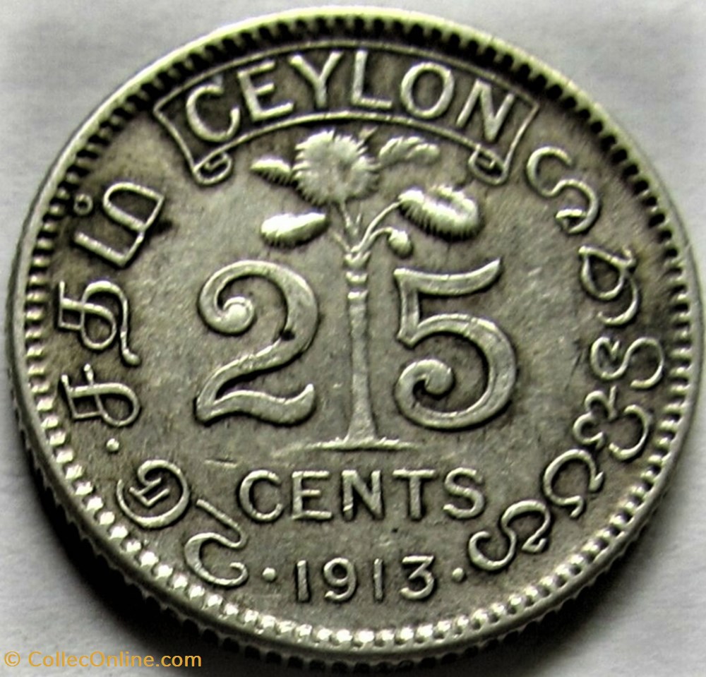 George V - 25 Cents 1913 - British Ceylon 3 monnaies monde sri lanka george v 25 cents 1913 british ceylon