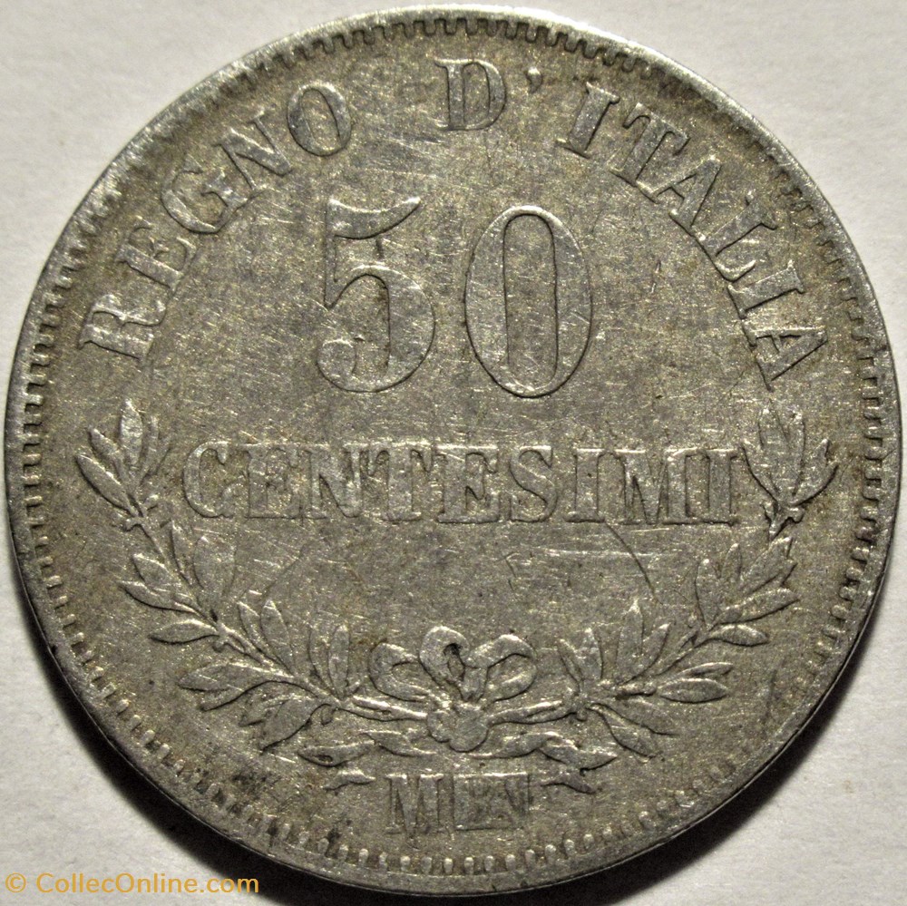 monnaies monde 1863 royaume italie 50 centesimi milano vittorio emanuele ii