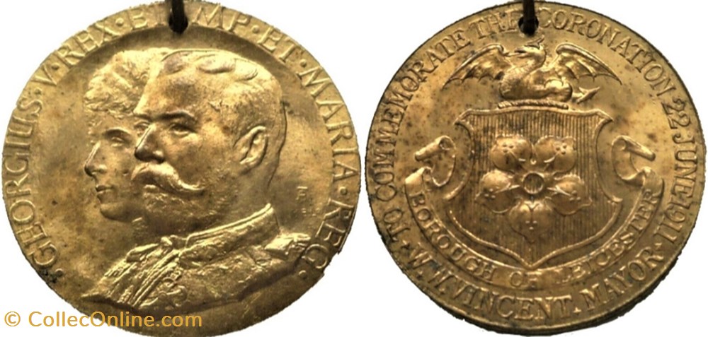 George V & Mary - 1911 Coronation Gilt Medal, Borough of Leicester, England medaille royaume uni george v mary 1911 coronation gilt medal borough of leicester england