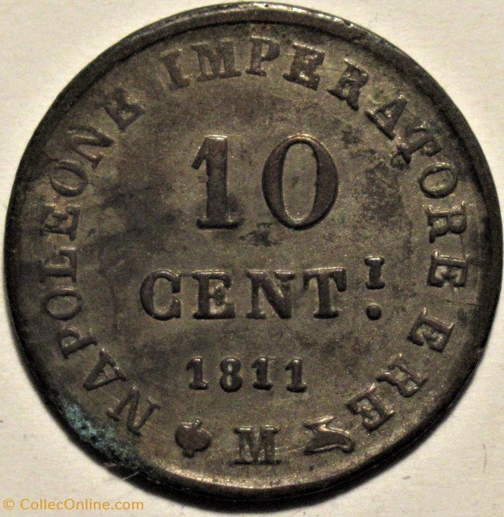 1811 Regno d'Italia, 10 Centesimi Milano - Napoleone I monnaies monde italie 1811 regno italia 10 centesimi milano napoleone i