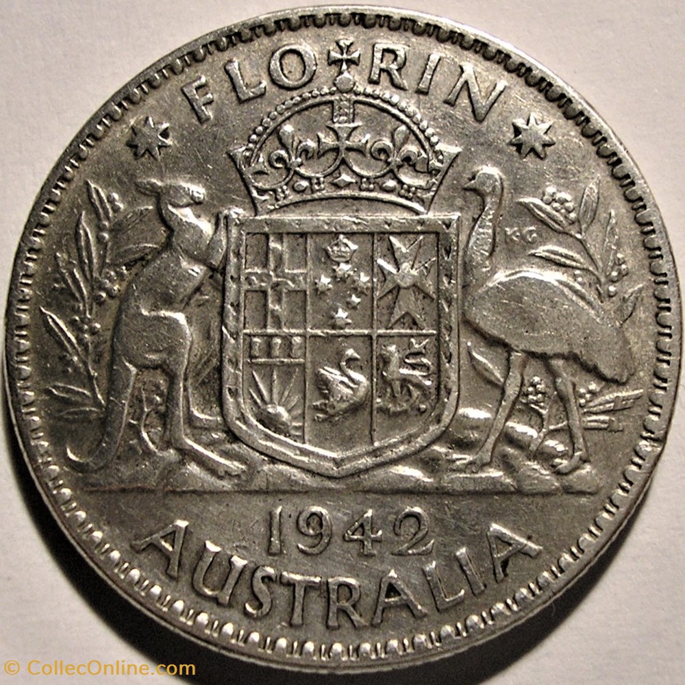 George VI - One Florin 1942 - Australia (ex.2) monnaie monde australie george vi one florin 1942 australia ex 2